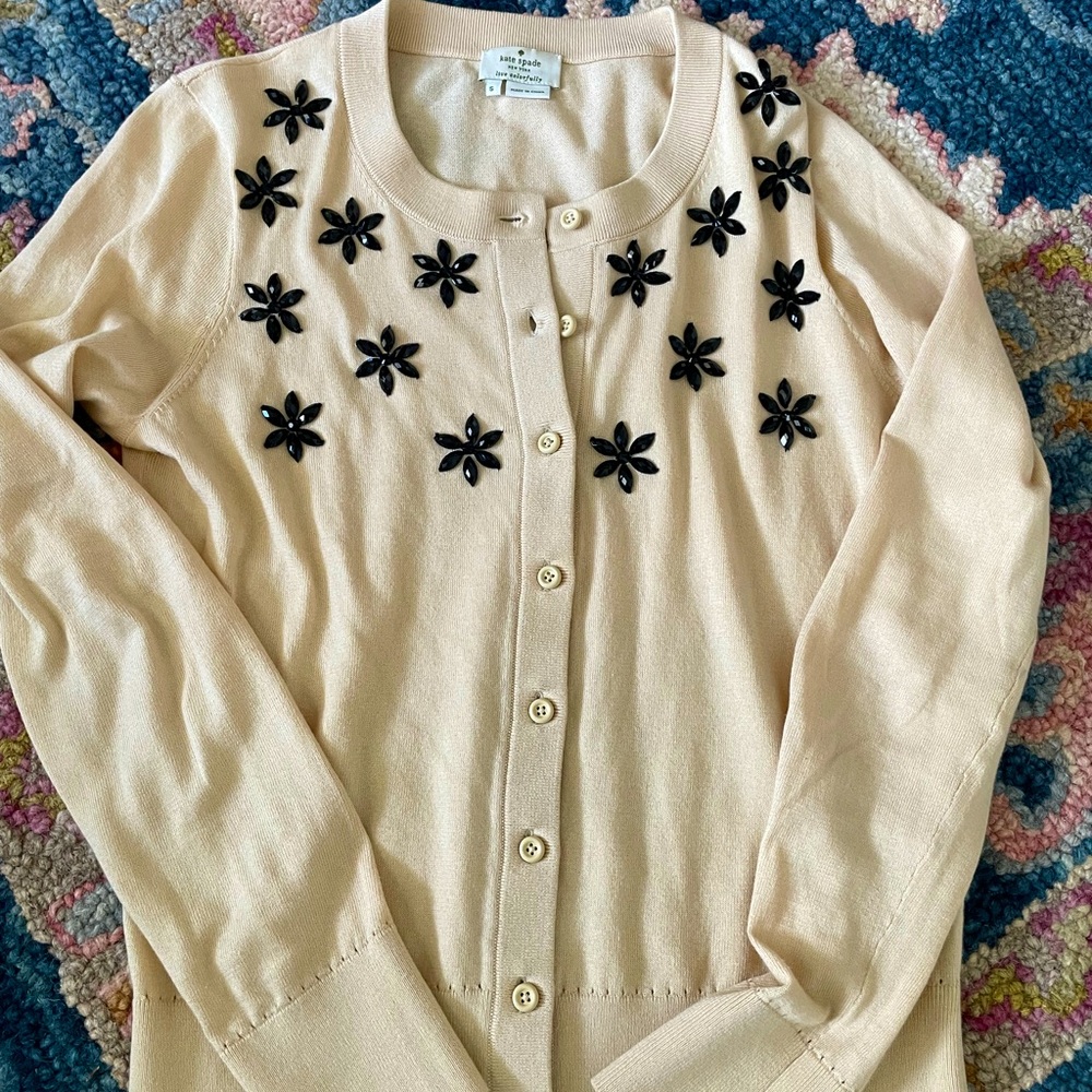 Kate Spade Cream Rhinestone Cardigan